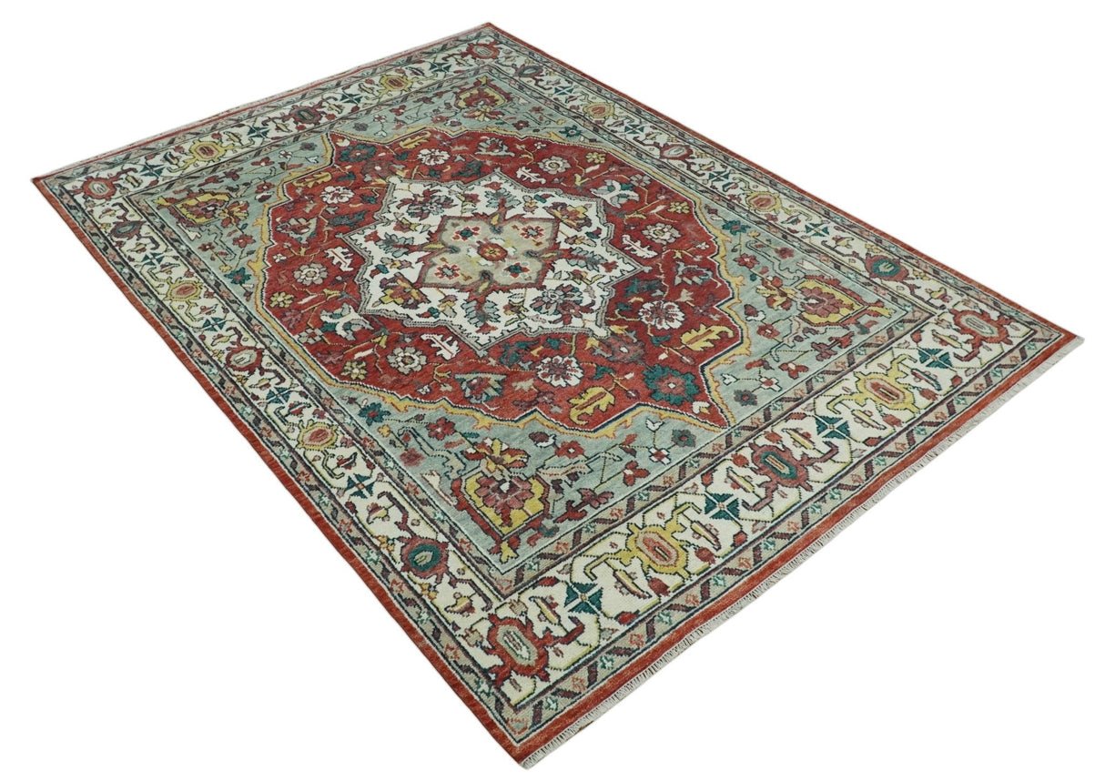 Hand Knotted Antique 8x10 Red and Ivory Traditional Persian Vintage Style Area Rug | TRDC5541014