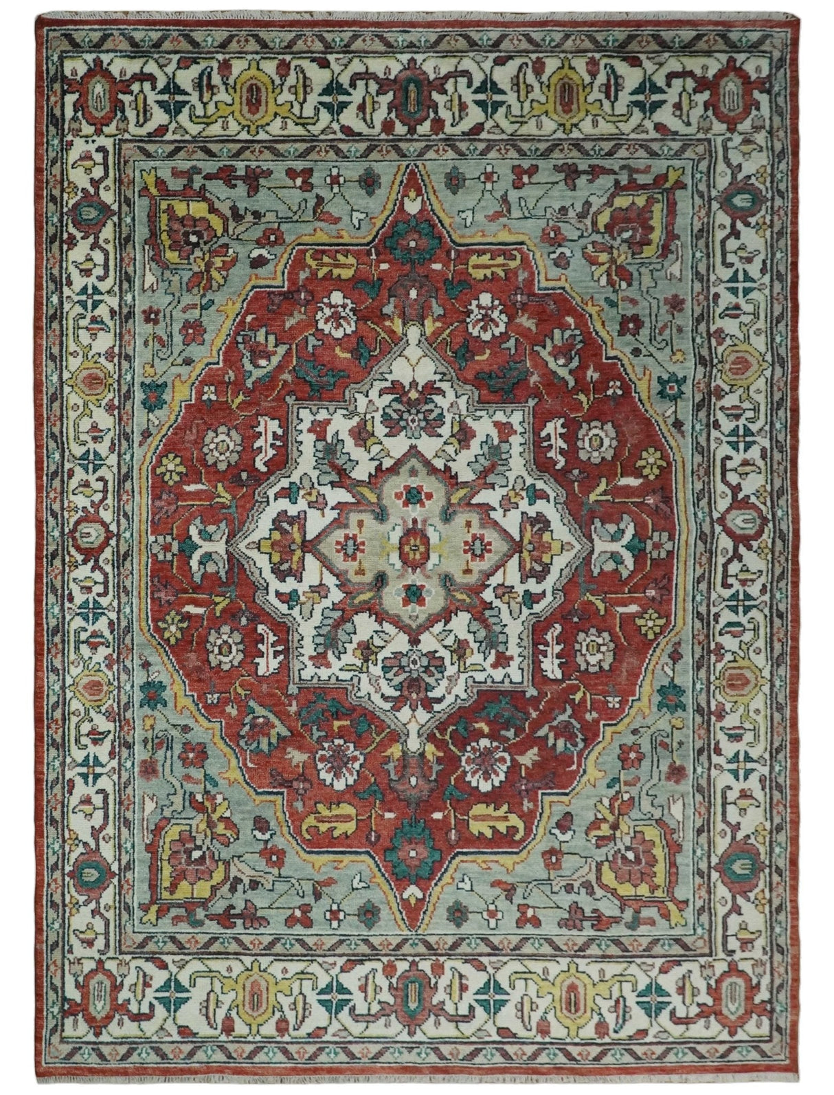 Hand Knotted Antique 8x10 Red and Ivory Traditional Persian Vintage Style Area Rug | TRDC5541014