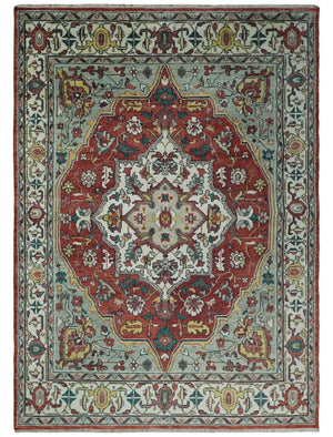 Hand Knotted Antique 8x10 Red and Ivory Traditional Persian Vintage Style Area Rug | TRDC5541014