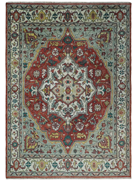 Hand Knotted Antique 8x10 Red and Ivory Traditional Persian Vintage Style Area Rug | TRDC5541014
