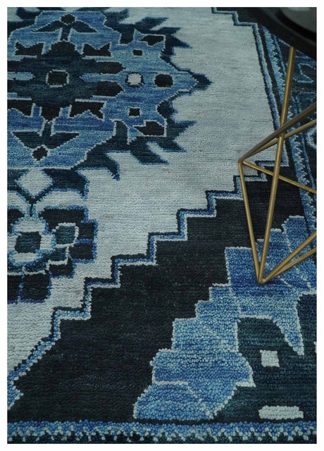Hand Knotted Antique 8x10 Silver, Blue and Black Traditional Heriz Serapi Wool Rug | TRDCP873810