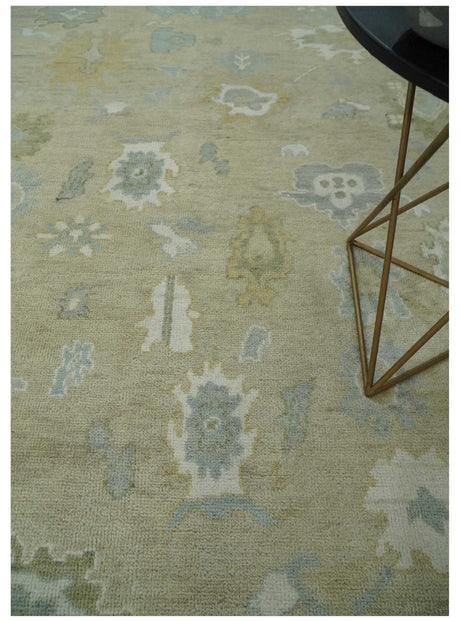 Hand Knotted Antique Finish Beige and Ivory Traditional 9x12 Wool Rug