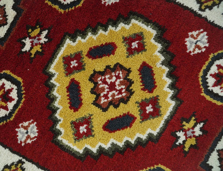 Hand Knotted Antique Kazak Runner Red and Ivory Traditional Tribal Armenian Rug | KZA5