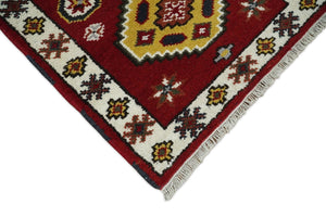 Hand Knotted Antique Kazak Runner Red and Ivory Traditional Tribal Armenian Rug | KZA5