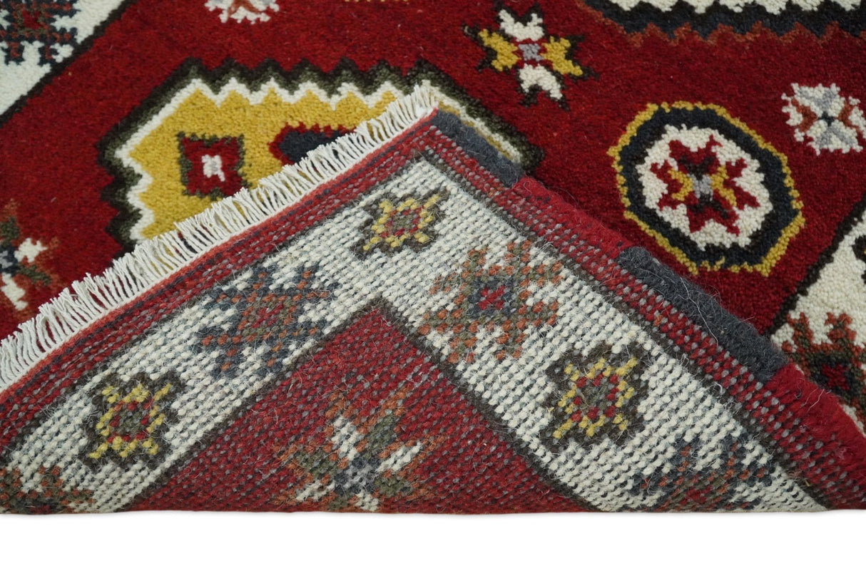 Hand Knotted Antique Kazak Runner Red and Ivory Traditional Tribal Armenian Rug | KZA5