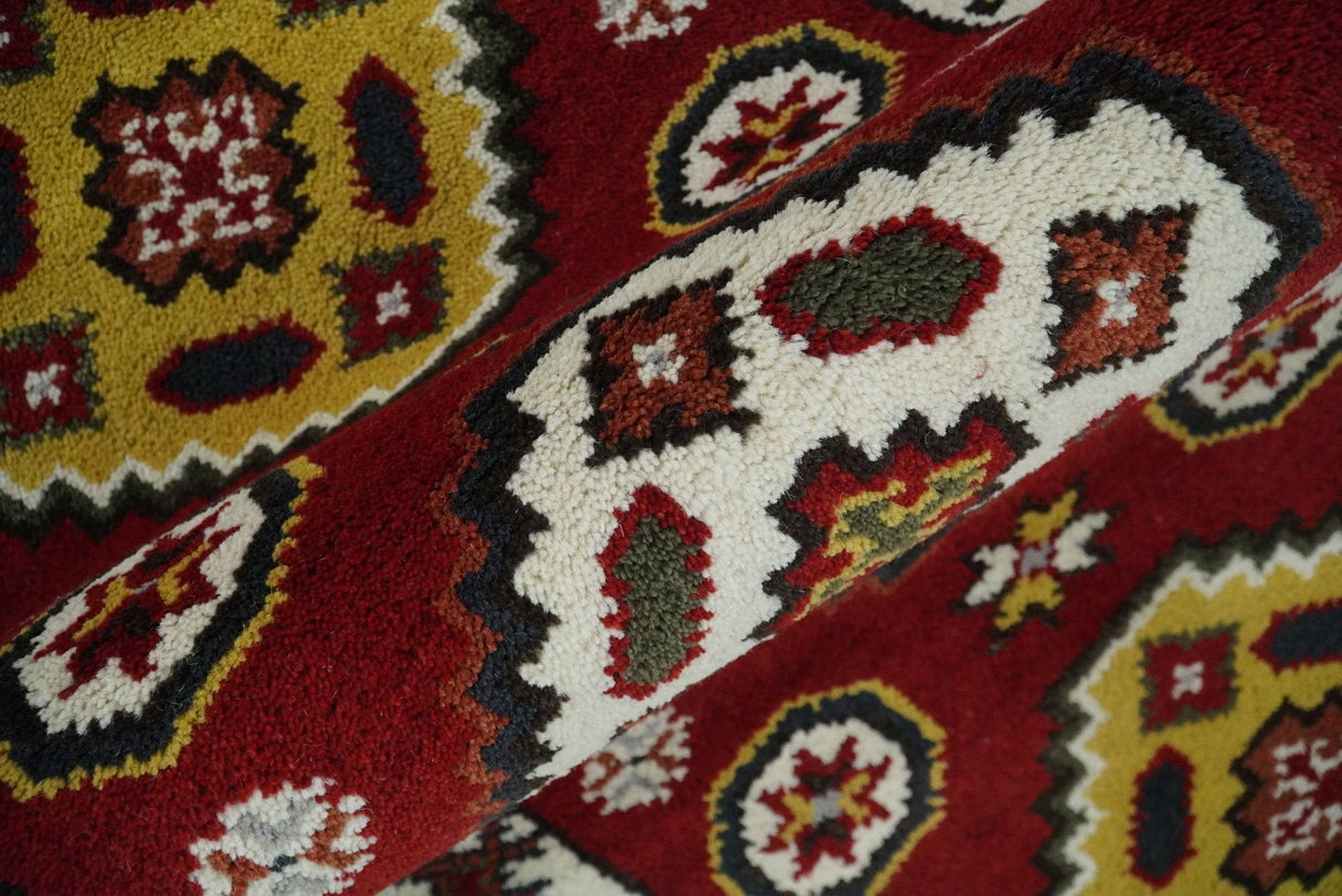 Hand Knotted Antique Kazak Runner Red and Ivory Traditional Tribal Armenian Rug | KZA5