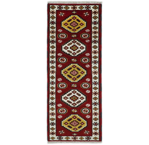 Hand Knotted Antique Kazak Runner Red and Ivory Traditional Tribal Armenian Rug | KZA5