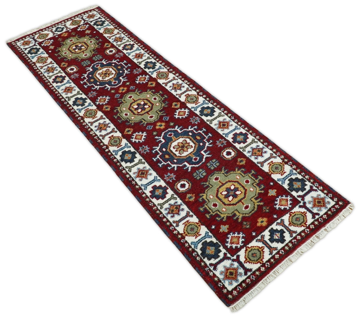 Hand Knotted Antique Kazak Runner Rust and Ivory Traditional Tribal Armenian Rug | KZA7