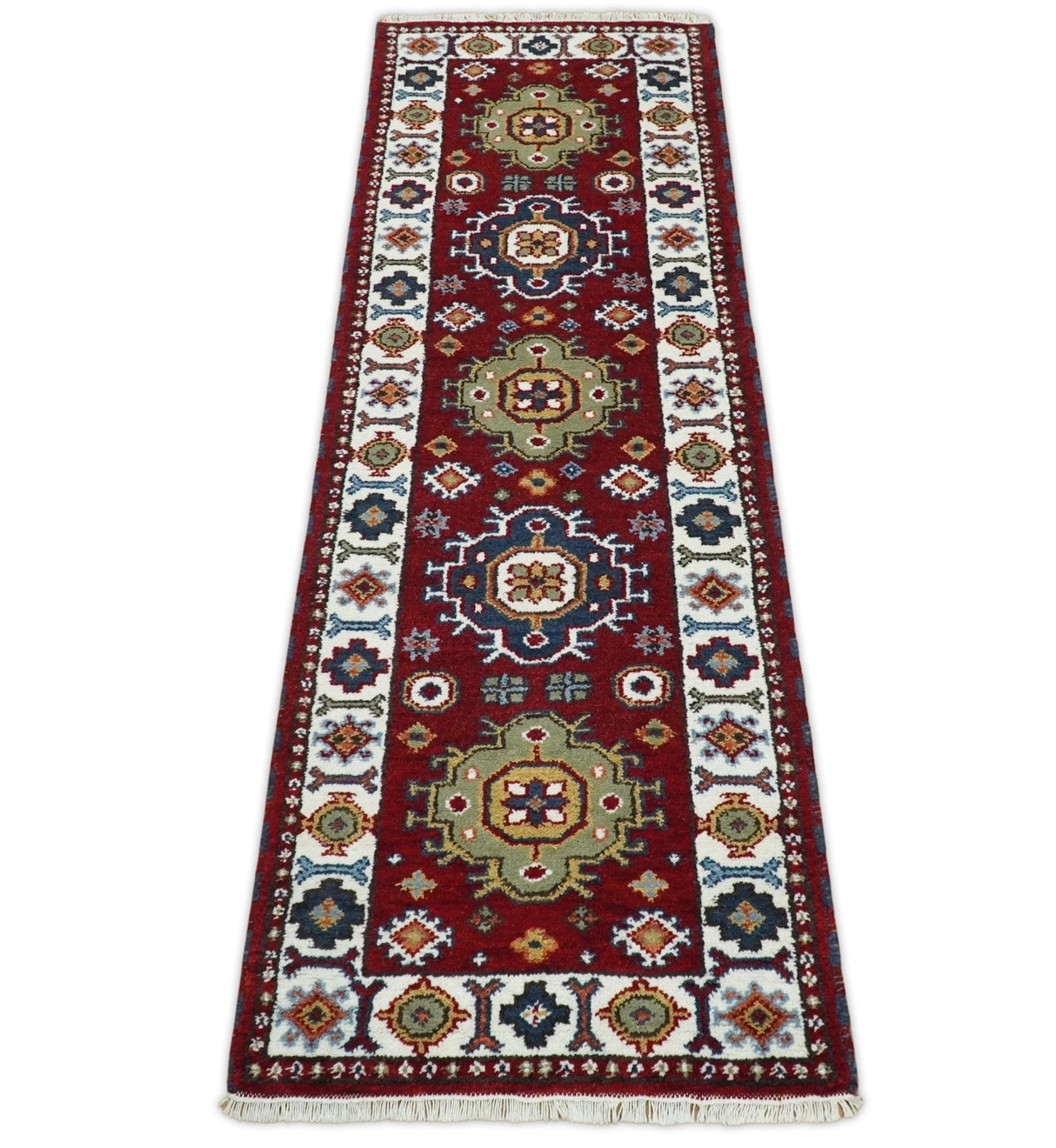 Hand Knotted Antique Kazak Runner Rust and Ivory Traditional Tribal Armenian Rug | KZA7