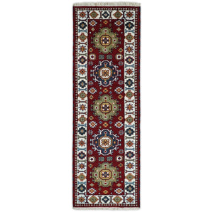 Hand Knotted Antique Kazak Runner Rust and Ivory Traditional Tribal Armenian Rug | KZA7