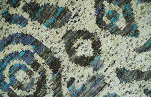 Hand Knotted Beige, Charcoal and Blue Antique Design Contemporary Recycled Silk Rug