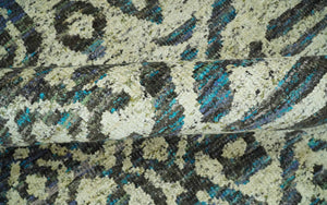 Hand Knotted Beige, Charcoal and Blue Antique Design Contemporary Recycled Silk Rug