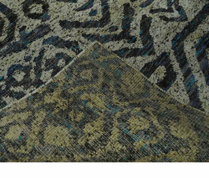 Hand Knotted Beige, Charcoal and Blue Antique Design Contemporary Recycled Silk Rug