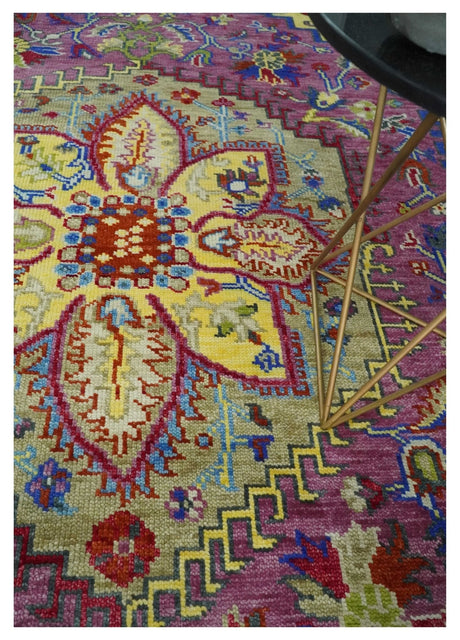 Hand Knotted Beige, Gold and Purple Traditional 9x12 Wool Area Rug