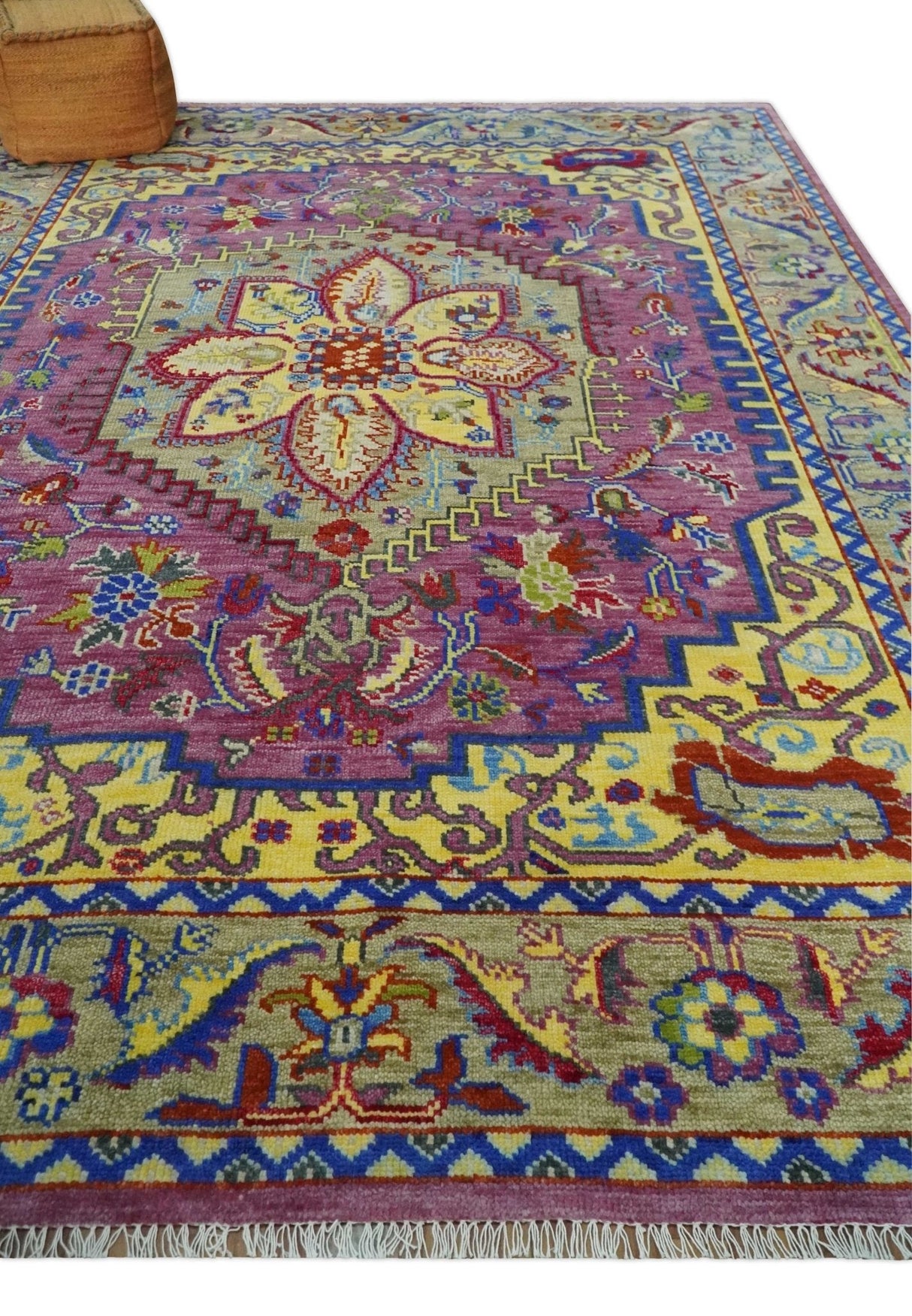 Hand Knotted Beige, Gold and Purple Traditional 9x12 Wool Area Rug