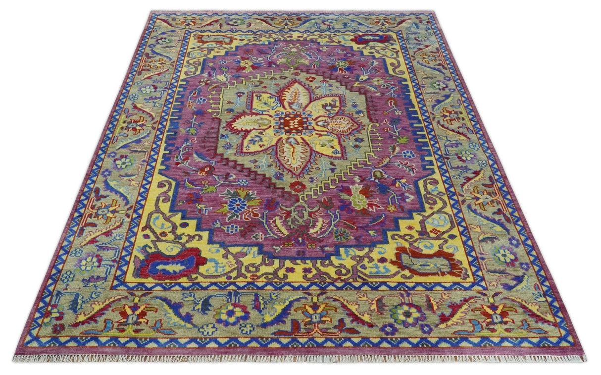 Hand Knotted Beige, Gold and Purple Traditional 9x12 Wool Area Rug