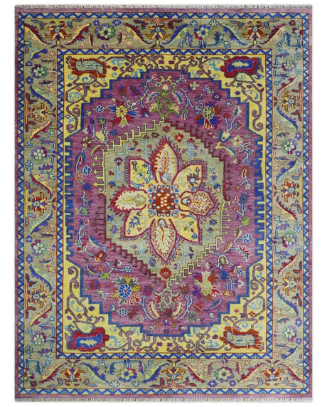 Hand Knotted Beige, Gold and Purple Traditional 9x12 Wool Area Rug