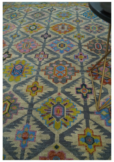 Hand Knotted Beige, Gray and Mustard Oriental 8x10 Wool Area Rug