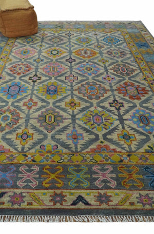 Hand Knotted Beige, Gray and Mustard Oriental 8x10 Wool Area Rug