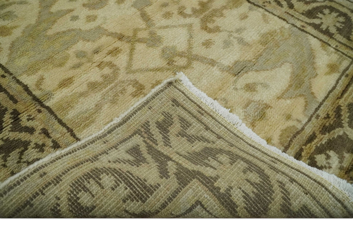 Hand Knotted Beige and Brown Heriz Serapi Traditional Oushak Wool Rug | N349266