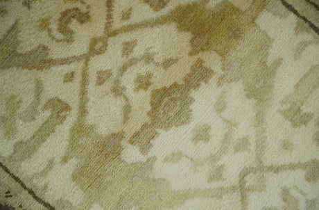 Hand Knotted Beige and Brown Heriz Serapi Traditional Oushak Wool Rug | N349266