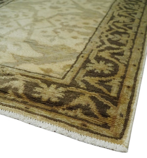 Hand Knotted Beige and Brown Heriz Serapi Traditional Oushak Wool Rug | N349266