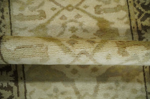 Hand Knotted Beige and Brown Heriz Serapi Traditional Oushak Wool Rug | N349266