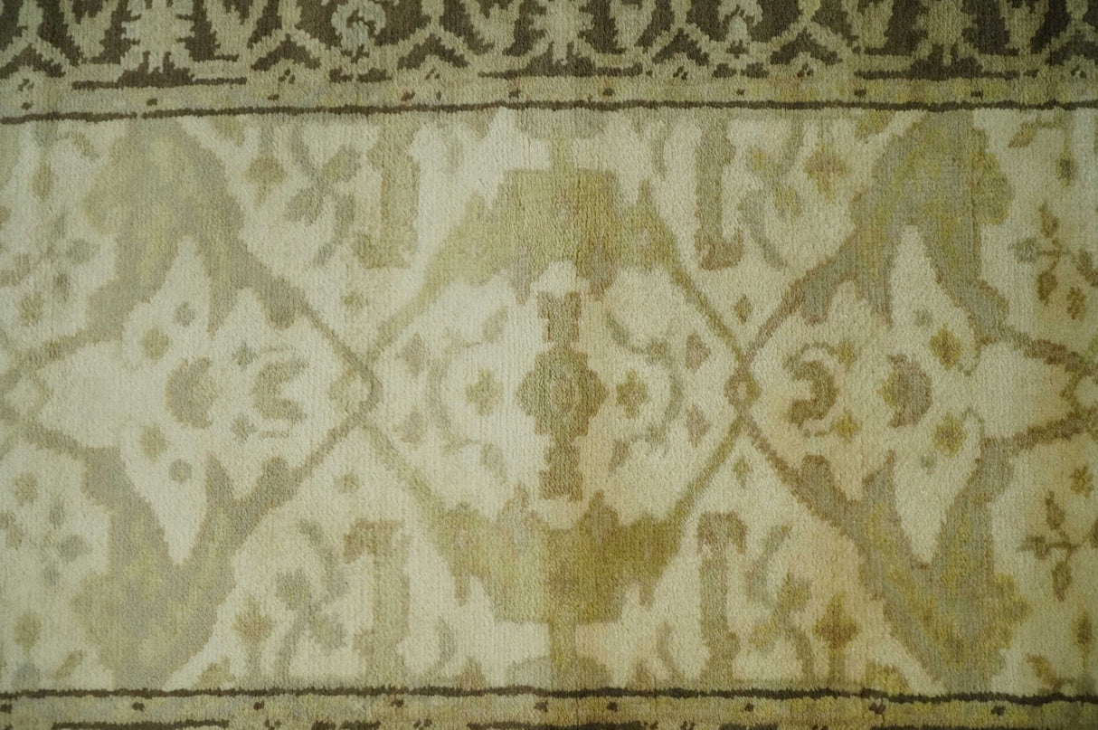 Hand Knotted Beige and Brown Heriz Serapi Traditional Oushak Wool Rug | N349266