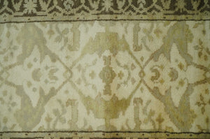 Hand Knotted Beige and Brown Heriz Serapi Traditional Oushak Wool Rug | N349266