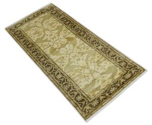 Hand Knotted Beige and Brown Heriz Serapi Traditional Oushak Wool Rug | N349266