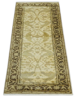 Hand Knotted Beige and Brown Heriz Serapi Traditional Oushak Wool Rug | N349266
