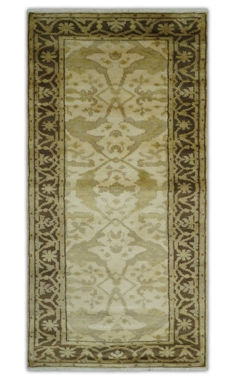 Hand Knotted Beige and Brown Heriz Serapi Traditional Oushak Wool Rug | N349266