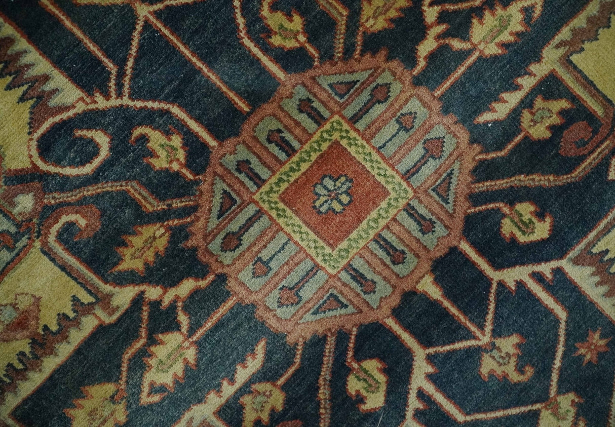 Hand Knotted Black, Rust and Beige 9x12 Traditional Heriz Serapi Wool Area Rug