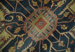 Hand Knotted Black, Rust and Beige 9x12 Traditional Heriz Serapi Wool Area Rug