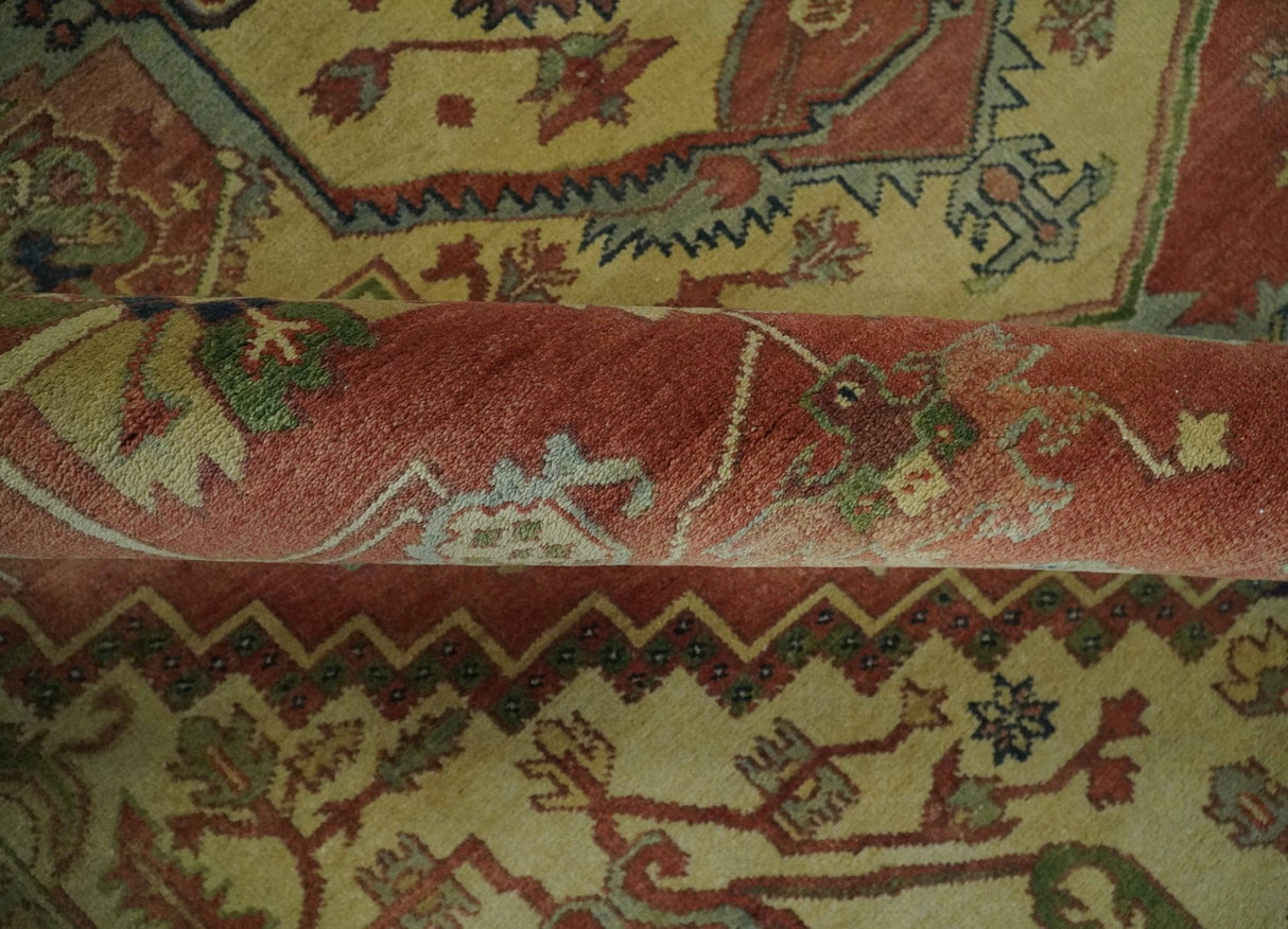 Hand Knotted Black, Rust and Beige 9x12 Traditional Heriz Serapi Wool Area Rug