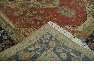 Hand Knotted Black, Rust and Beige 9x12 Traditional Heriz Serapi Wool Area Rug
