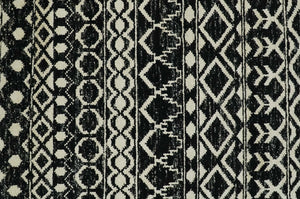 Hand Knotted Black and Ivory Modern Contemporary Southwestern Tribal Trellis Recycled Silk Area Rug | OP11