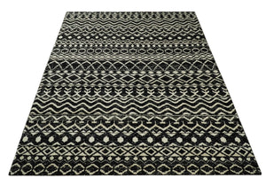 Hand Knotted Black and Ivory Modern Contemporary Southwestern Tribal Trellis Recycled Silk Area Rug | OP11