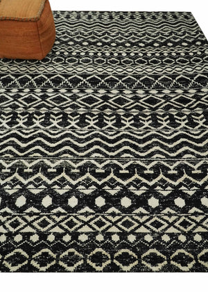Hand Knotted Black and Ivory Modern Contemporary Southwestern Tribal Trellis Recycled Silk Area Rug | OP11