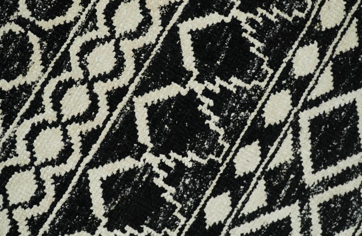 Hand Knotted Black and Ivory Modern Contemporary Southwestern Tribal Trellis Recycled Silk Area Rug | OP11