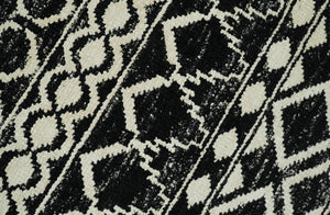 Hand Knotted Black and Ivory Modern Contemporary Southwestern Tribal Trellis Recycled Silk Area Rug | OP11