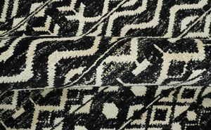 Hand Knotted Black and Ivory Modern Contemporary Southwestern Tribal Trellis Recycled Silk Area Rug | OP11