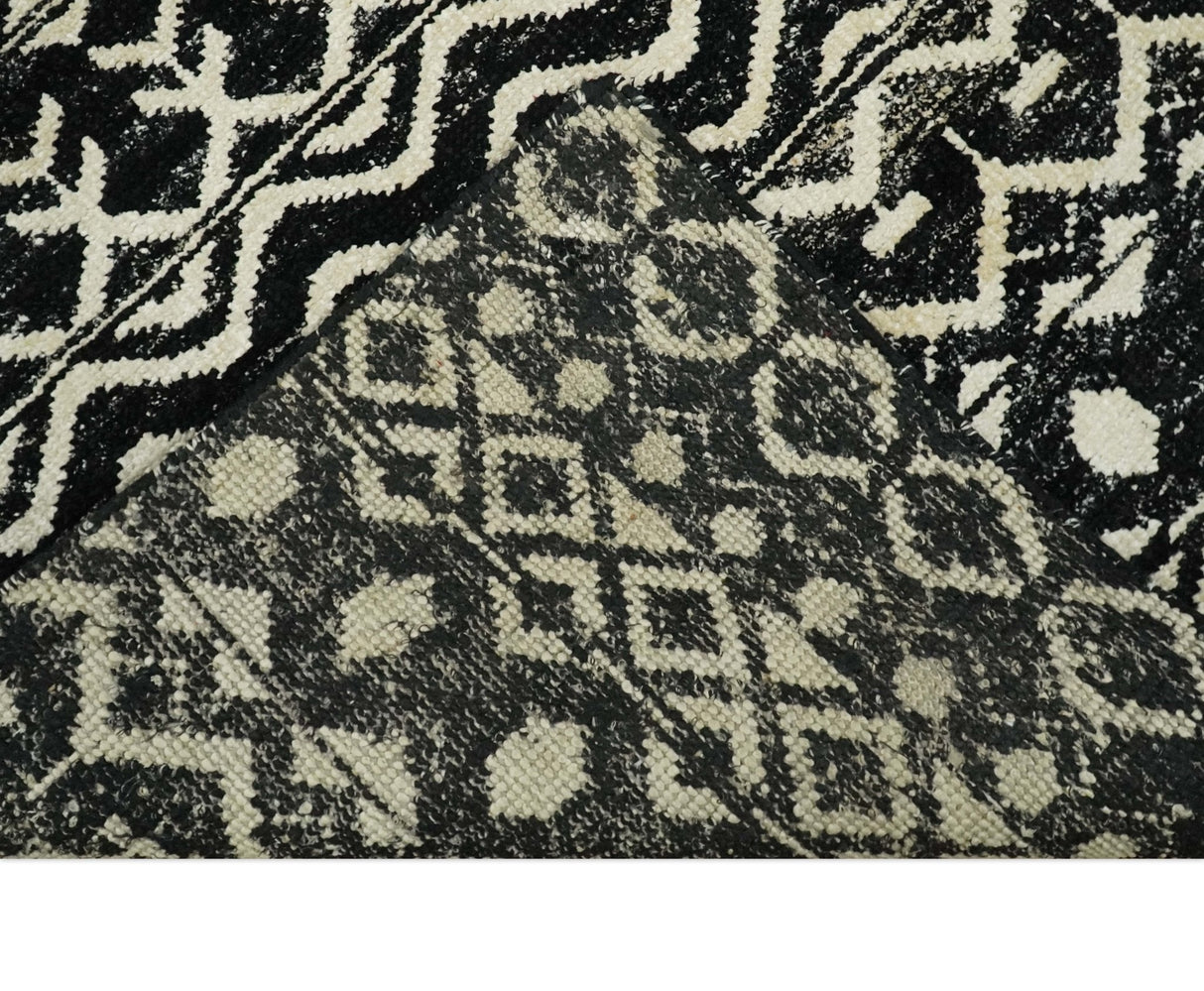 Hand Knotted Black and Ivory Modern Contemporary Southwestern Tribal Trellis Recycled Silk Area Rug | OP11