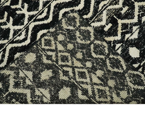 Hand Knotted Black and Ivory Modern Contemporary Southwestern Tribal Trellis Recycled Silk Area Rug | OP11