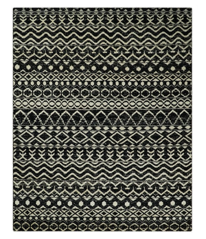 Hand Knotted Black and Ivory Modern Contemporary Southwestern Tribal Trellis Recycled Silk Area Rug | OP11