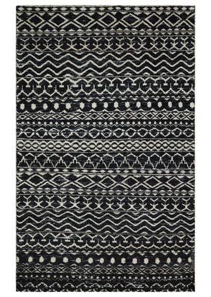 Hand Knotted Black and Ivory Modern Contemporary Tribal Trellis Recycled Silk Area Rug