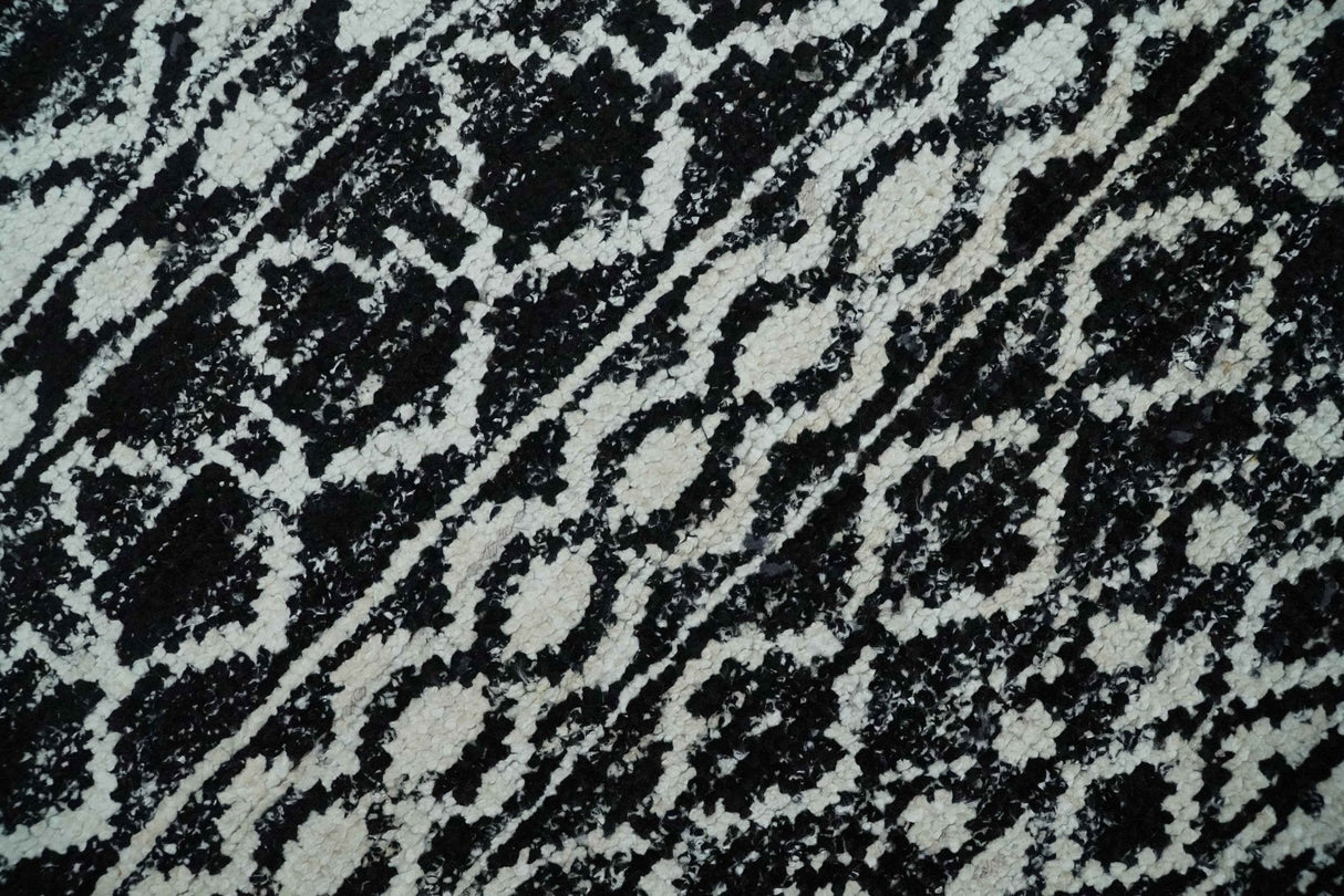 Hand Knotted Black and Ivory Modern Contemporary Tribal Trellis Recycled Silk Area Rug