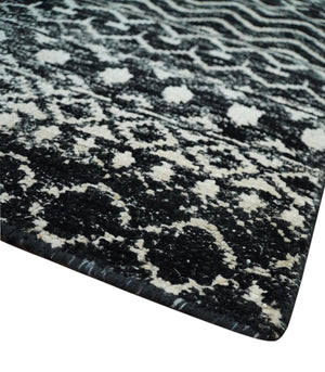 Hand Knotted Black and Ivory Modern Contemporary Tribal Trellis Recycled Silk Area Rug