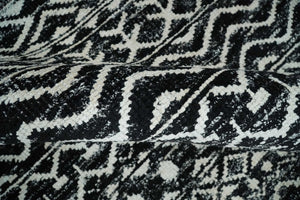Hand Knotted Black and Ivory Modern Contemporary Tribal Trellis Recycled Silk Area Rug