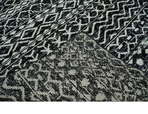 Hand Knotted Black and Ivory Modern Contemporary Tribal Trellis Recycled Silk Area Rug